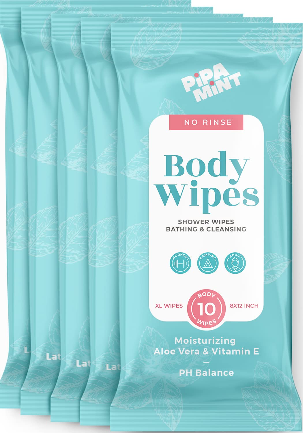 Body Wipes (5 Pack) 50 XL Shower Wipes - Body Wipes for Adults Bathing, Adult Wipes - Bath Wipes for Adults no Rinse, Cleansing Wipes Rinse Free, Body Wipes for Women & Men with Vitamin E & Aloe Vera