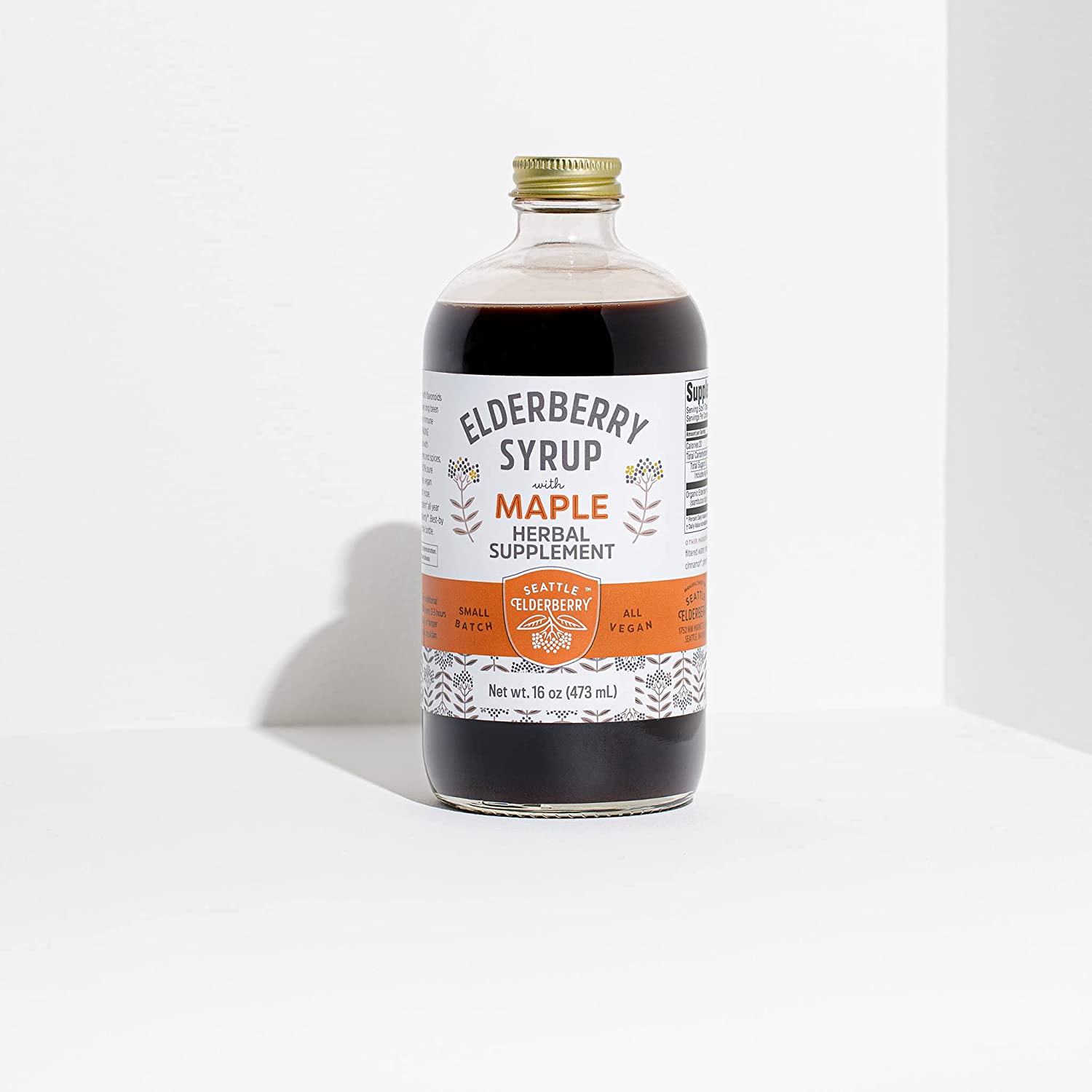 Seattle Elderberry Organic Elderberry Syrup with Maple (Vegan & Gluten-Free) for Kids & Adults, Immune Support, 16oz Bottle