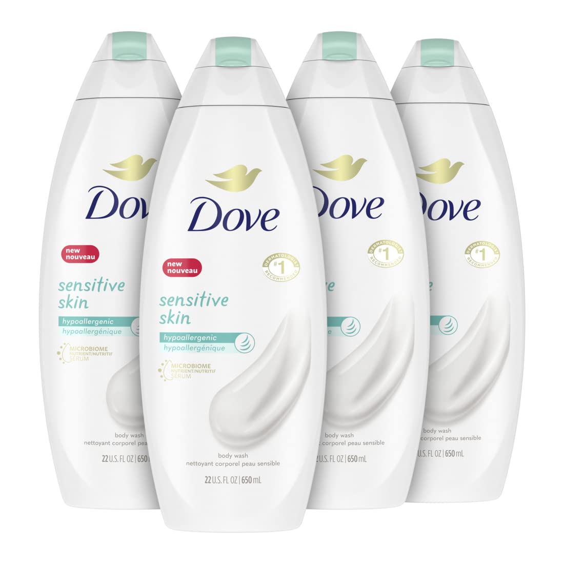 Dove Hypoallergenic Body Wash To Moisturize Sensitive Skin Body Wash For Sensitive Skin Sulfate and Paraben Free 22 oz 4 Count