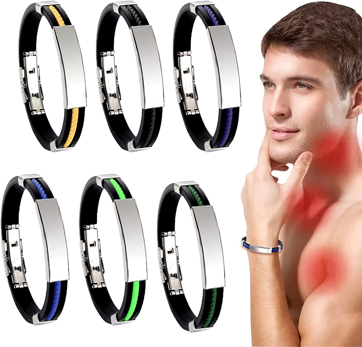6 Pack Ionpro Titanium Detox Wristband, Ionpro Titaniumdetox Lympunclog Wristband, Titanium Detox Lymph Unclog Wristband, Titanium Steel Slimming Bracelet for Men Women