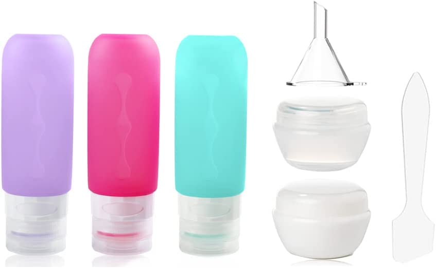 MIDOLY Travel Toiletries Containers Leak Proof Travel Accessories Bottles Pots Refillable Plastic Small Leak Proof Bottles Pots 8pcs