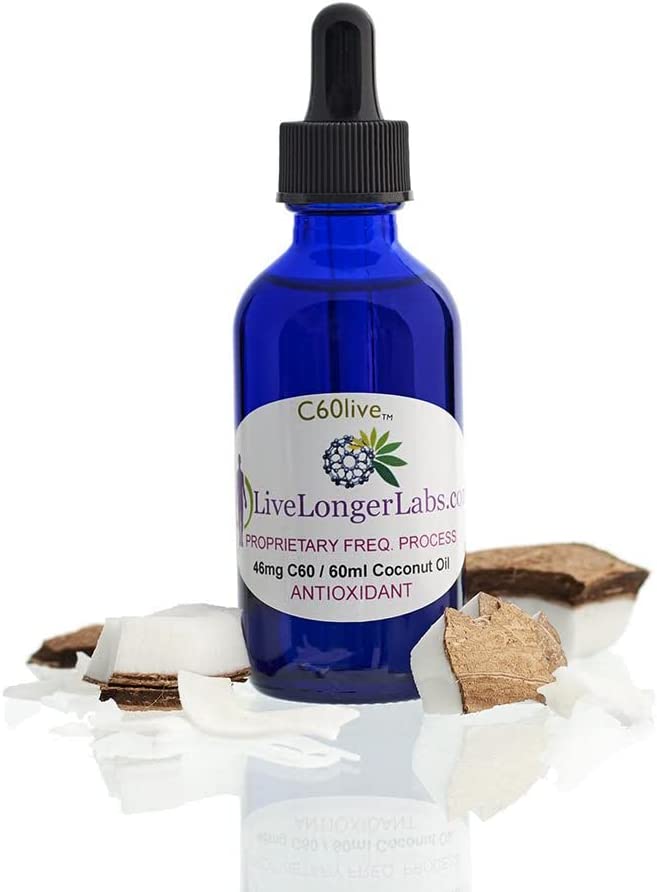 C60live - Carbon 60 (Fullerene) Coconut Oil Supplement - for Longevity, Heart Health, & Overall Wellness - All Natural & Organic - C60 - Extra Virgin Coconut Oil - 2oz Dropper