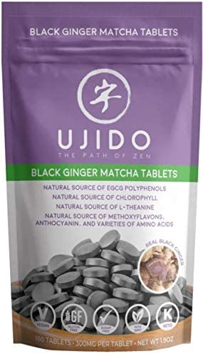 Ujido Black Ginger Matcha Tablets - Real Black Ginger - Real Matcha - Gluten-Free and Keto Friendly - 180 Tablets
