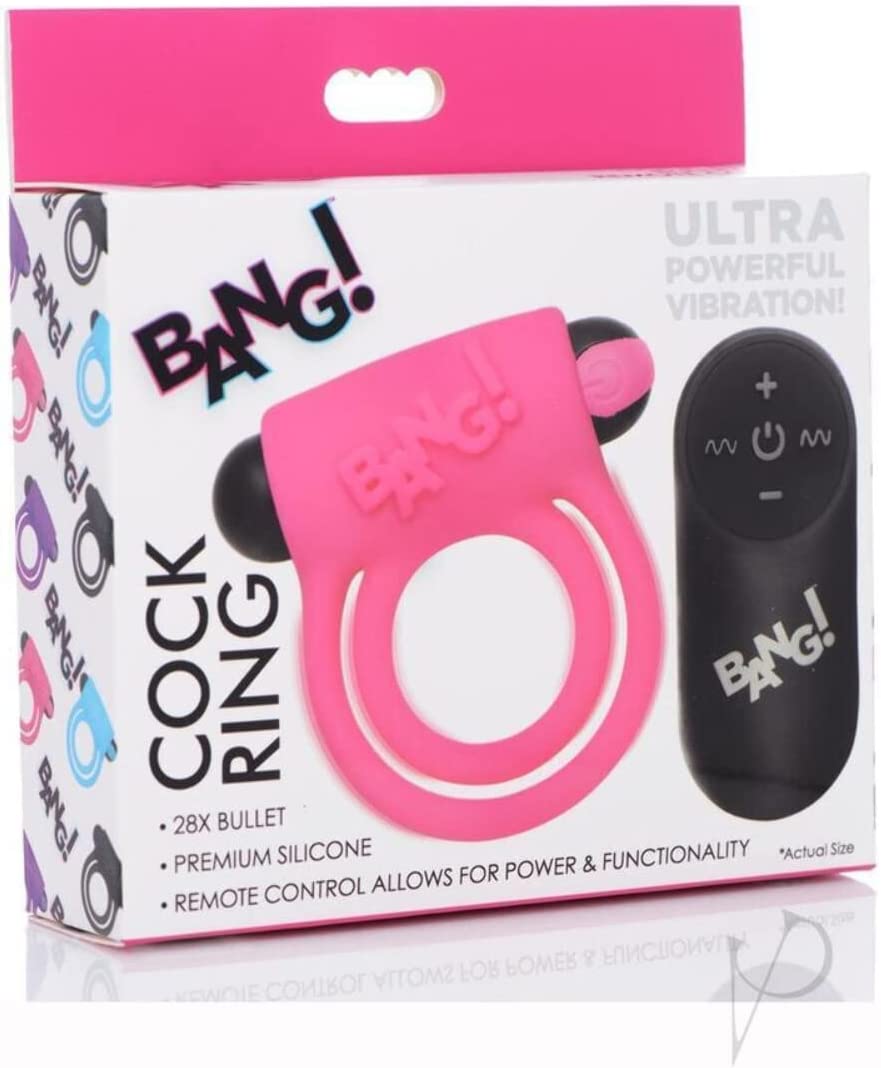 Remote Control 28X Vibrating Cock Ring and Bullet - Pink