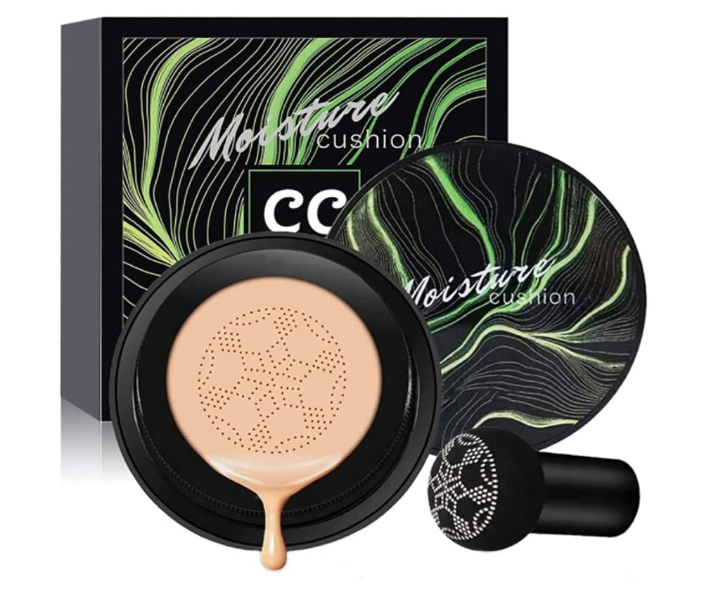 Mushroom Head Air Cushion CC Cream, CC Cream Foundation, Moisturizing BB Cream Foundation Long-Lasting Coverage of Blemishes, Even Skin Tone, Suitable for All Skin Types (02#, Natural)