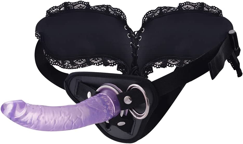 Lesbian Strap On Dildo Dong with Adjustable Harness Realistic Penis Anal Sex Toys for Woman Couples(Purple)