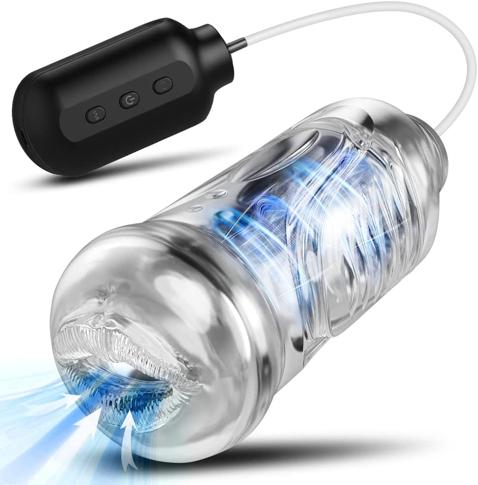 Automatic Sucking Male Masturbators with 7 Vibration & Suction Modes,Transparent Male Stroker Blowjob Stimulation Sex Toy,Realistic Vibrating Elastic Masturbator with Clear 3D Textured Tight Vaginal